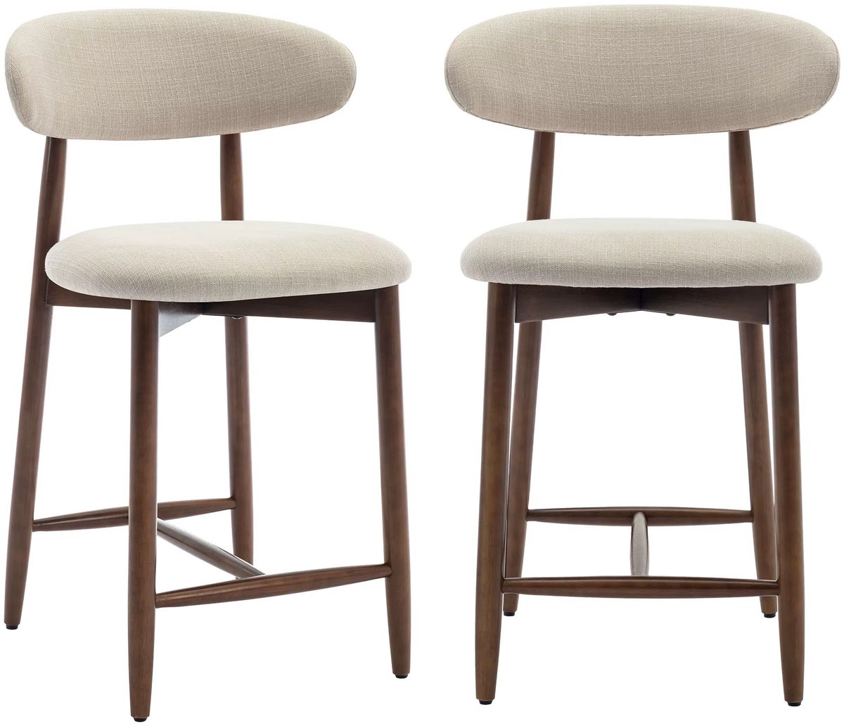 CreateEcom barkruk - set van 2 - kruk met rugleuning en voetsteun - Japanadi style - gestoffeerde zitting- massief houten poten - beige