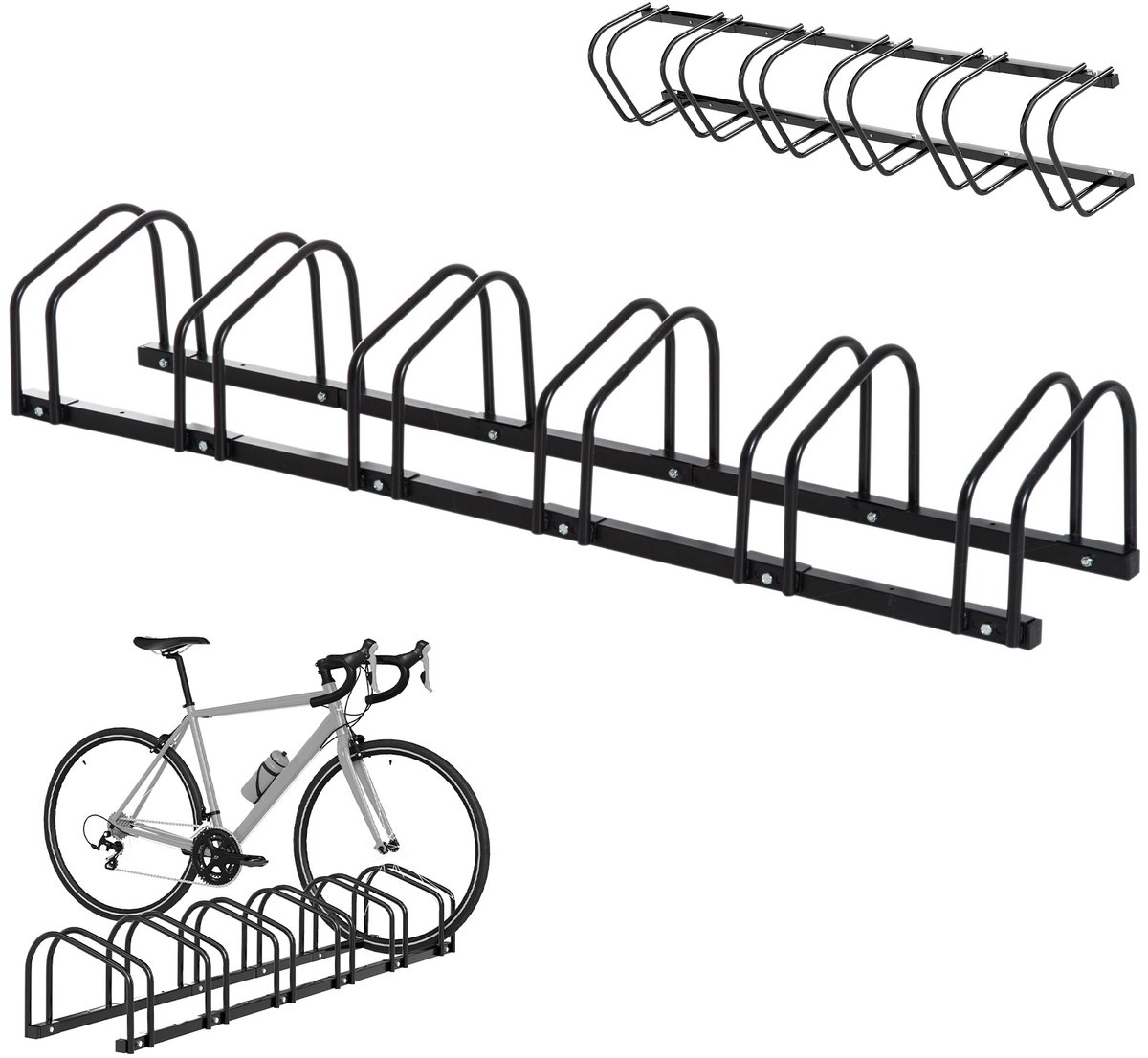 Nutrella Fietsenstandaard - Fietsenrek - Opbergrek - 6 Fietsen- Vloer of wandmontage - MTB/ BMX - 33x27 cm - 65 mm - Zwart- Staal