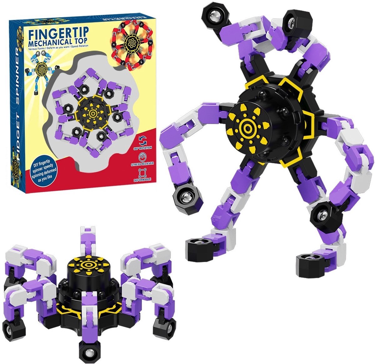 Casalora Transformeerbare Fidget Spinners – Stressverlagende Toy voor Kids & Volwassenen – Paars