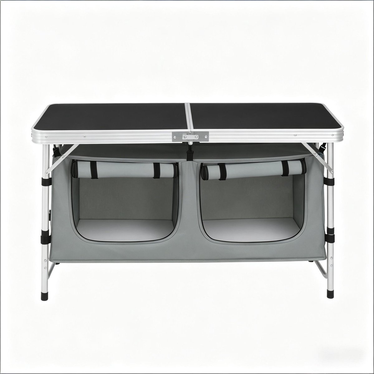 Camping Keuken Campingkast Opvouwbaar - Aluminium Structuur - Hoogteverstelbaar - 2 compartimenten