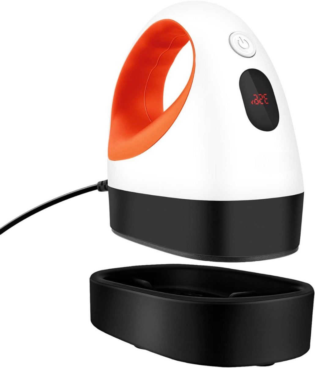 QUOVO® Transferpers – Hittepers - Heat Press Machine – Persmachine – Automatische uitschakeling – 3 Warmtestanden – Draagbare Warmtepers – met LED-Scherm - Wit/Oranje- 11cm x 7cm x 11cm