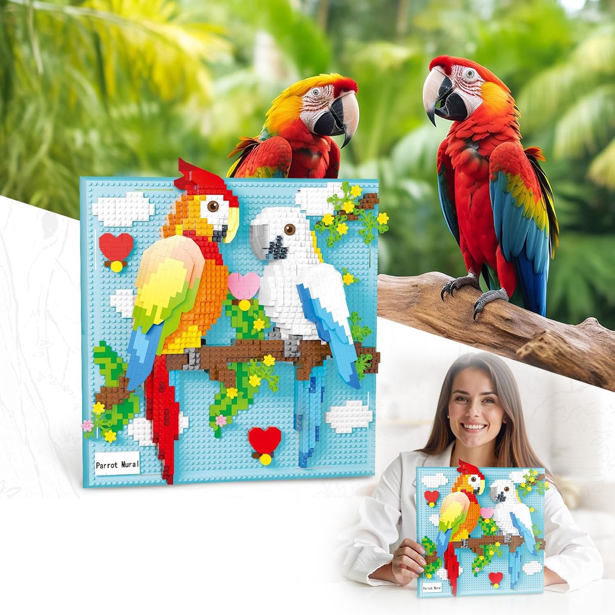Papegaai 3d Muurdecoratie Bouwpakket, Mini Papegaai Bouwblokken Set, Doe-Het-Zelf Dierenmodelbouwset, Verzamelbare Woondecoratie.