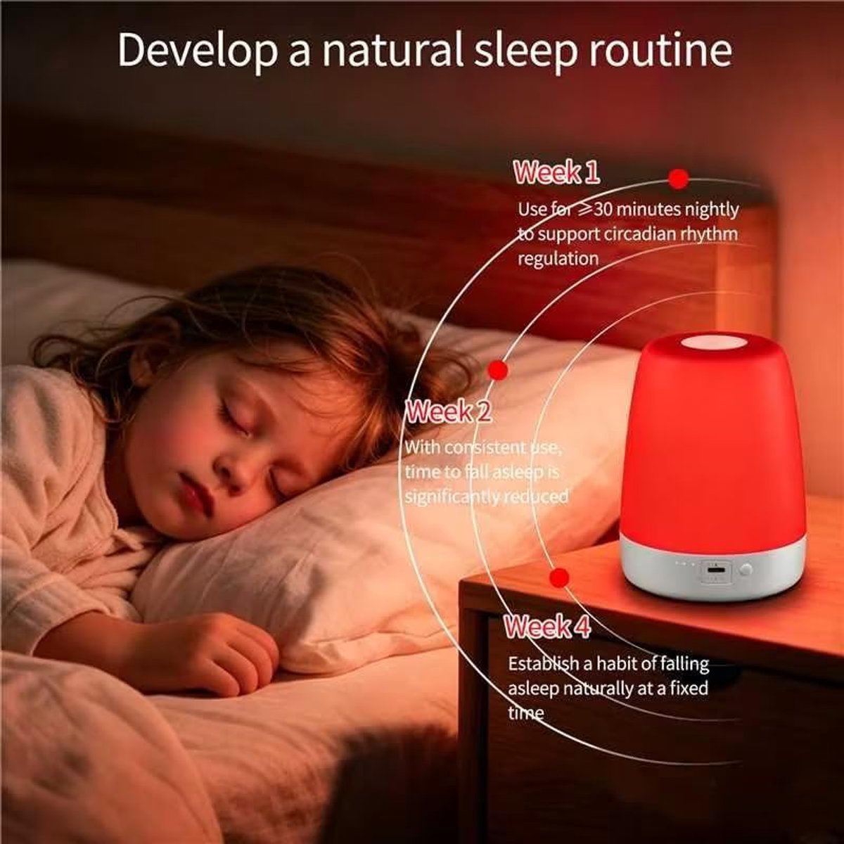 670nm Red Night Light for Better Sleep, Rechargeable Dimmable Sleep Aid Lamp with Auto Off Timer, Blue Light Blocking Red Lamp to Protect Melatonin, Deep Relaxation Night Lamp for Bedroom, Nursery, Nightstand, Ideal Gift for Adults & Kids