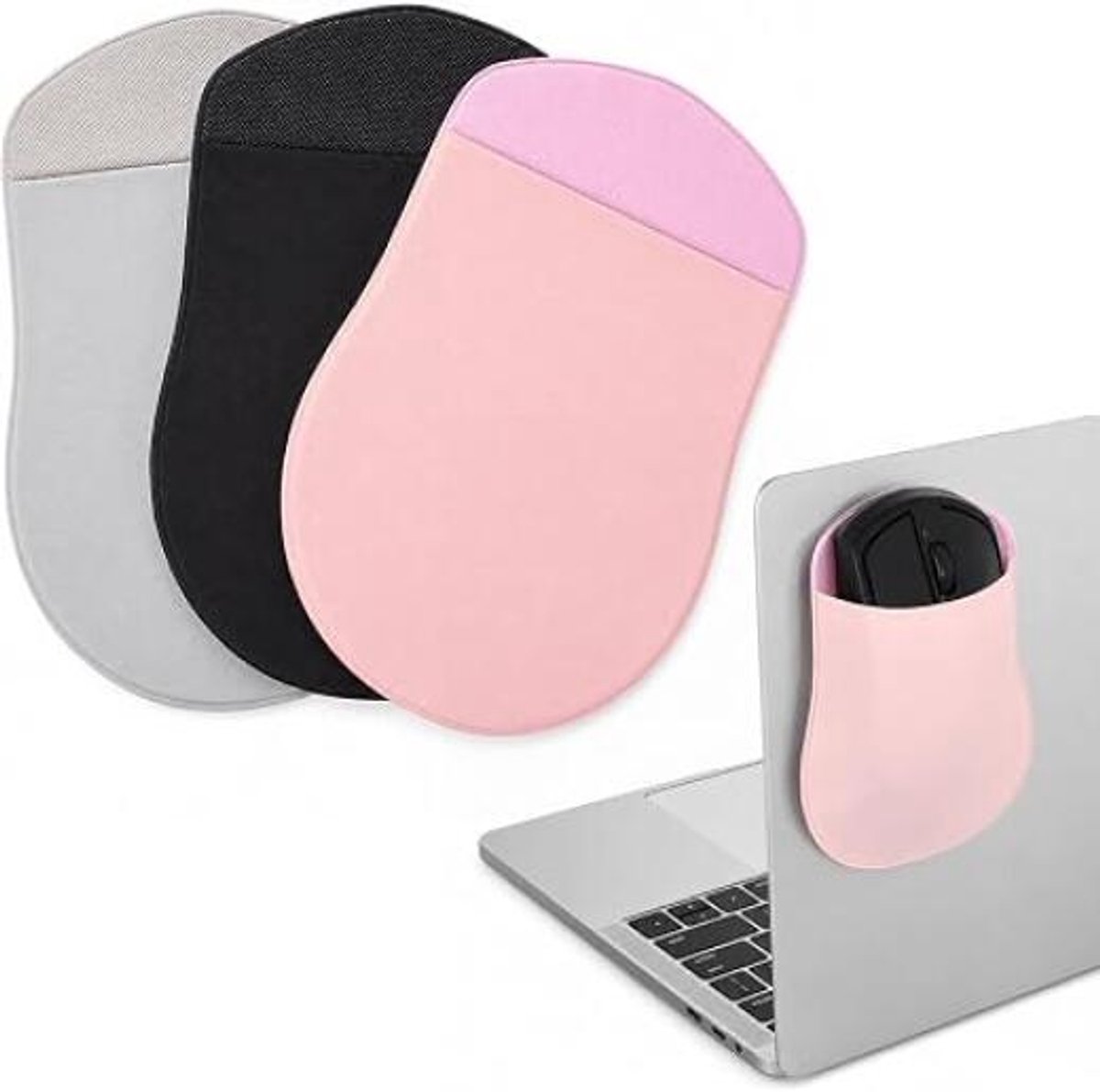 3 Stuks Zelfklevende Muisopbergtas - Opbergtasje - Muisbeschermhoes - Muistasje - Muisorganizer - Laptopmuistasje - Eenvoudige Installatie - Geschikt Voor Het Opbergen Van Harde Schijven of USB-Kabels - Zwart, Grijs, Roze