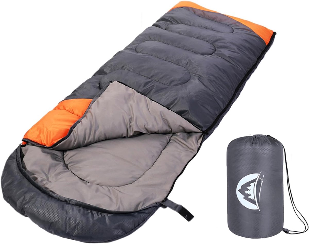 Lìon® Slaapzak - Ideaal voor Kamperen & Outdoor Survival - Slaapzakken voor Volwassenen - Grijs/Oranje - 220cm x 75cm x 2cm