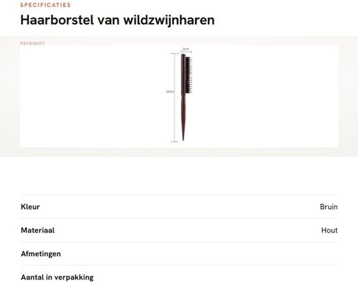 Haarborstel Varkenshaar - Houten Handvat - Duurzaam - Lichtgewicht - Professioneel Gebruik - Afmetingen 24 x 3 cm - Kappersborstel