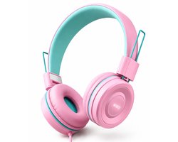 WiseQ Kinderkoptelefoon met Draad – Koptelefoon Kind – Hoofdtelefoon met Kabel – Met Microfoon – Geluidsdempend – Volumebegrenzer - Roze / Unicorn-Bubblegum