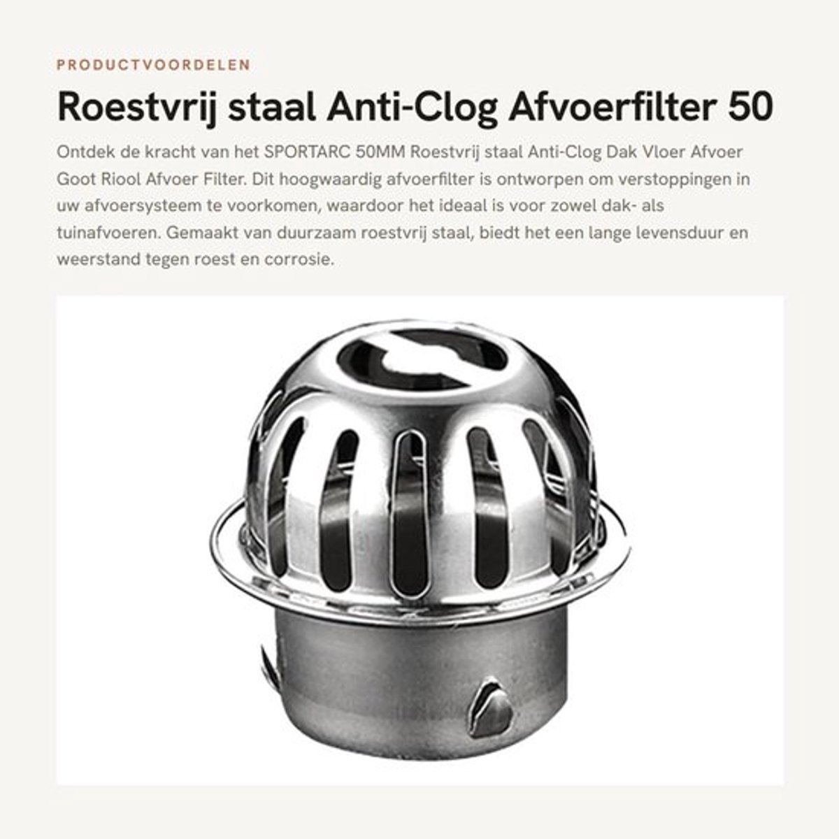 Afvoerfilter Roestvrij Staal - Anti-Clog - Vloerafvoer - Buitenafvoer - 50mm - Duurzaam en Functioneel - Vloerdrain