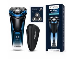 Humery Elektrisch Scheerapparaat Mannen - Nat & Droog - Baardtrimmer - 3 Extra Scheerkoppen - IPX7 Waterdicht - LCD Display - Inclusief Reisetui