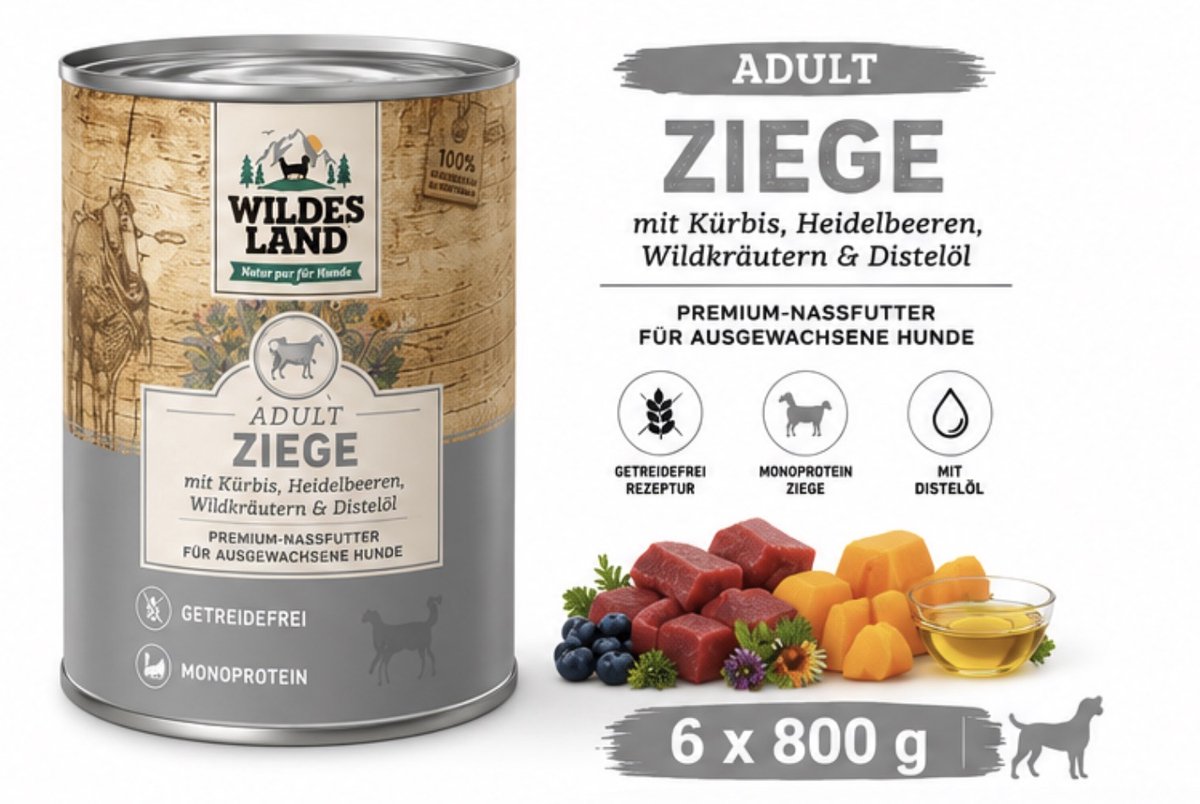 Wildes Land Wildes Land Dog Can Classic Geit met Pompoen & Bosbessen - 6 x 800 g