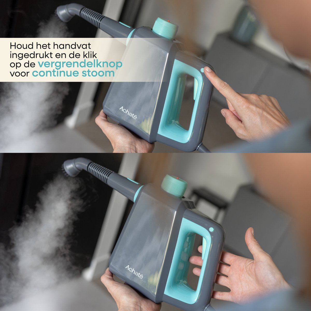 Achaté Handstoomreiniger PRO – 1000W Stoomreiniger & Handstomer – Kledingstomer – Voegenreiniger voor Badkamer, Keuken, Tegels & Ramen – Vlekkenreiniger – Stoomborstel – 3.5 Bar – 200ml – 9 Opzetstukken thumbnail 6