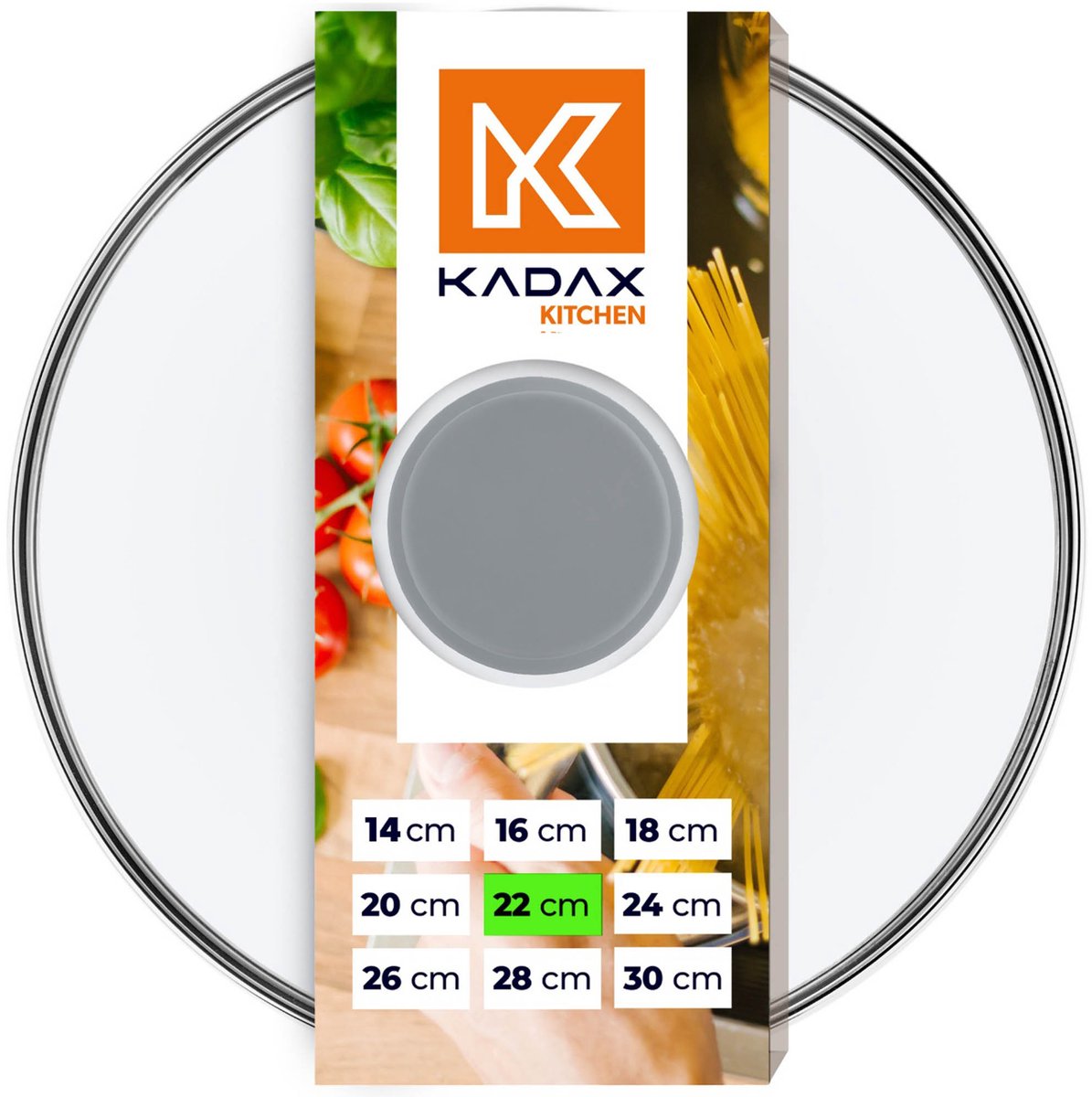 KADAX Glazen Deksel Met Handvat Van Siliconen, Hittebestendig Voor Pan, Diameter 14 - 30 cm, Met Stoomgat, Universeel in Verschillende Maten, Licht, Rond, 22 cm
