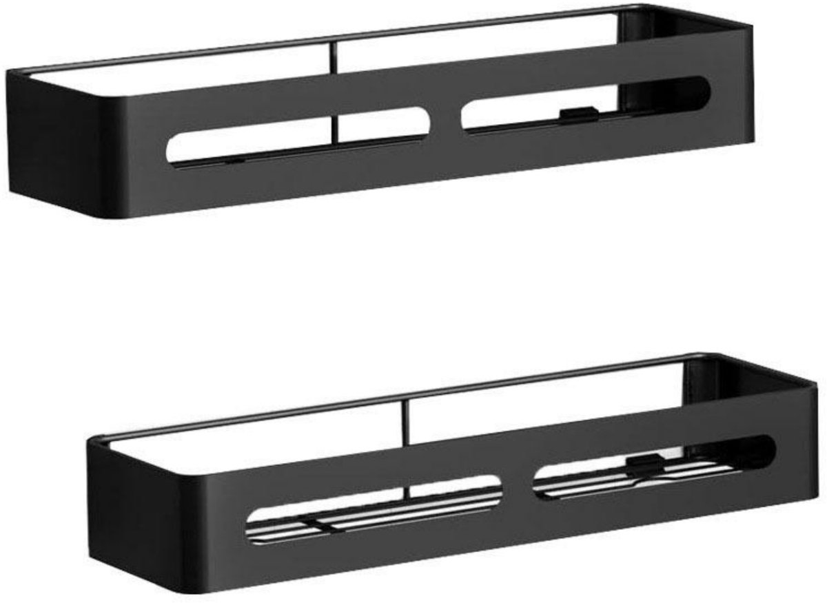 GELLDG 2 Stuks Douchekoppen en doucherekken - Zelfklevend Doucheregel - Grote Capaciteit Wandmontage Badkamer Organizer - Geschikt voor Bad en Douche - Metaal - 33.5x12.0x5.5 cm - Zwart