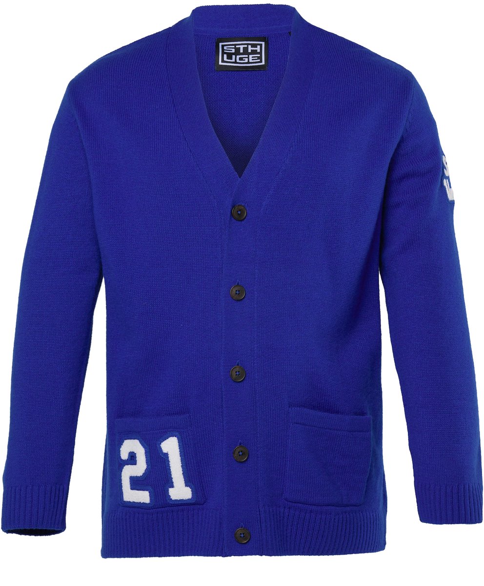 STHUGE - Heren - Vest college-vest trui met wollook badges tot 8XL - Kobaltblauw - Maat 6XL