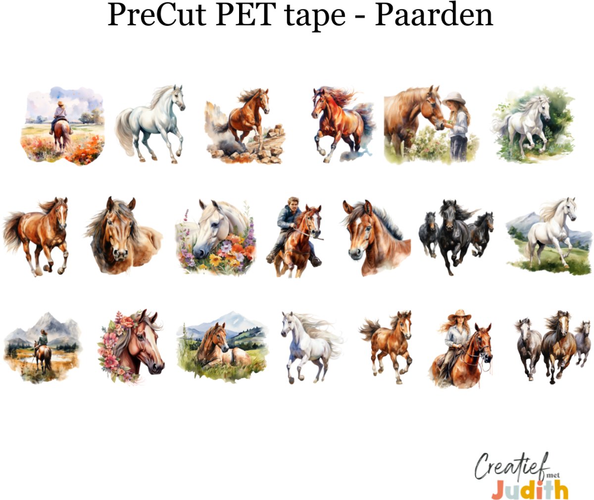 Bullet Journal Pet Tape Paarden - Planner Agenda Stickers - dieren stickers - Transparante stickers 2mtr - Scrapbook stickers - Doorzichtige Deco stickers - Pre-cut stickers - volwassenen en kinderen