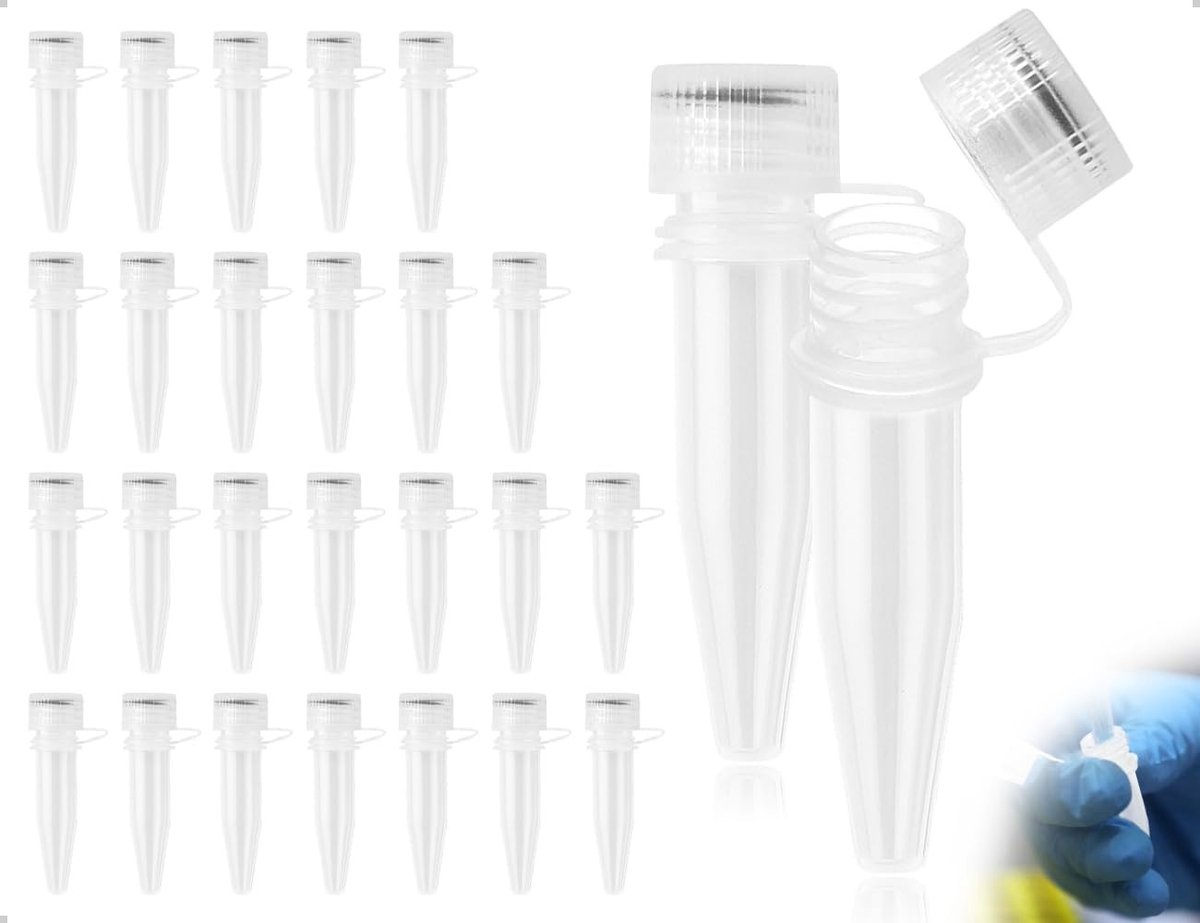 Centrifugebuisjes - Transparant - 1,5 ml - Kunststof Monsterset met Schroefdop - Voor Laboratoria en Onderzoek