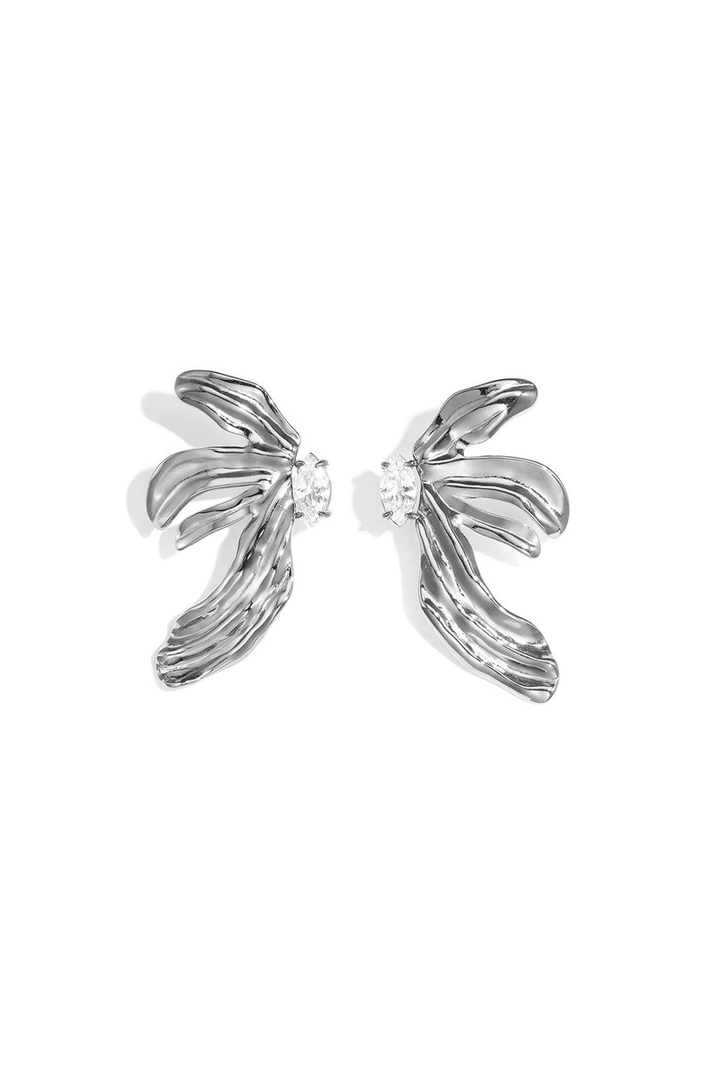 Fleurie - Bloem Oorbellen - Strass - Stainless Steel - - Zilver
