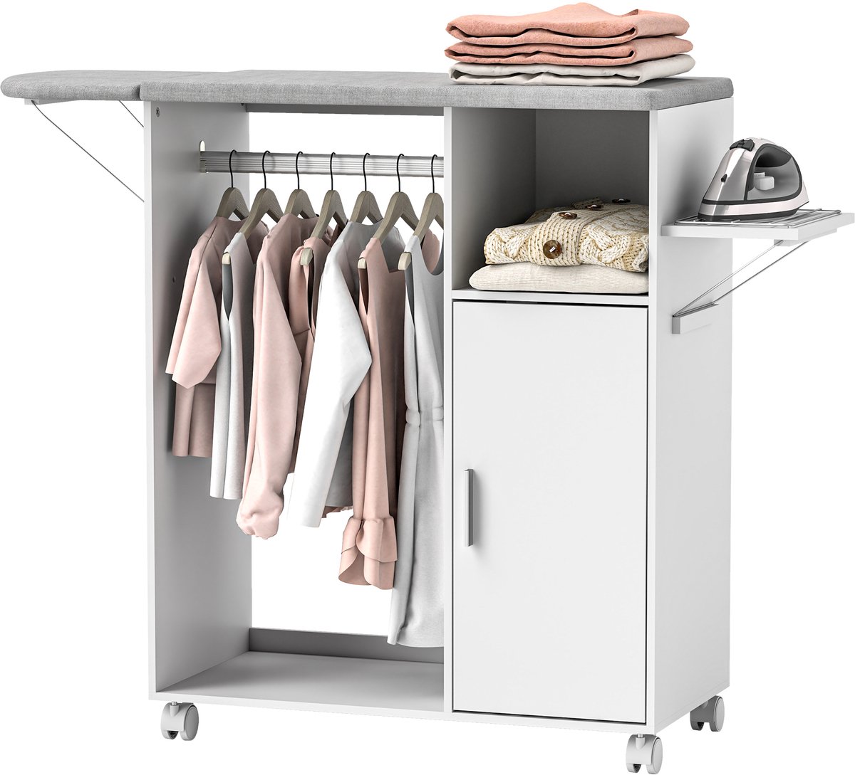 HOMCOM Strijkplankkast - Spaanplaat - 127x42,5x99cm - Wit