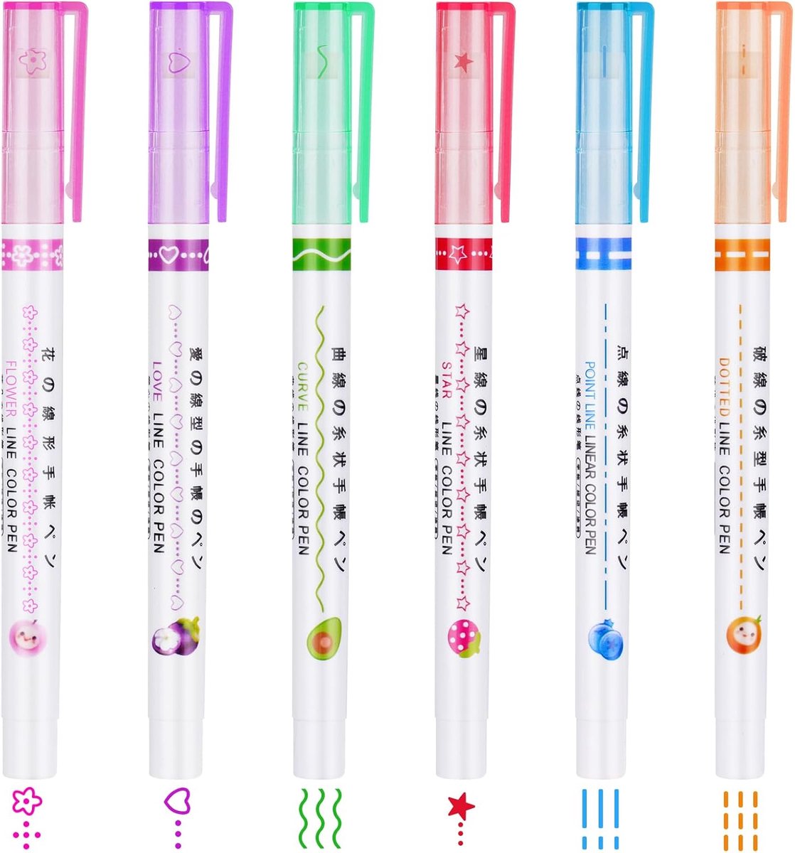 SnelShoppen - Curved Highlighter Set van 6 Kleurige Markers voor Notities, Tekeningen en Scrapbooking - Unieke Boogvormige Pennen voor Volwassenen en