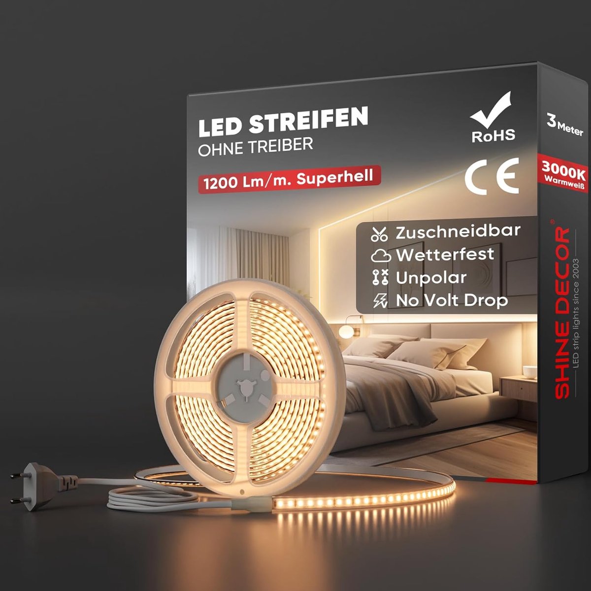 SnelShoppen - LED Strip 3 m Warm Wit IP65 Waterdicht SMD 2835 120 LEDs/m Ultra Helder Licht Strip voor Tuin Keuken Decoratie