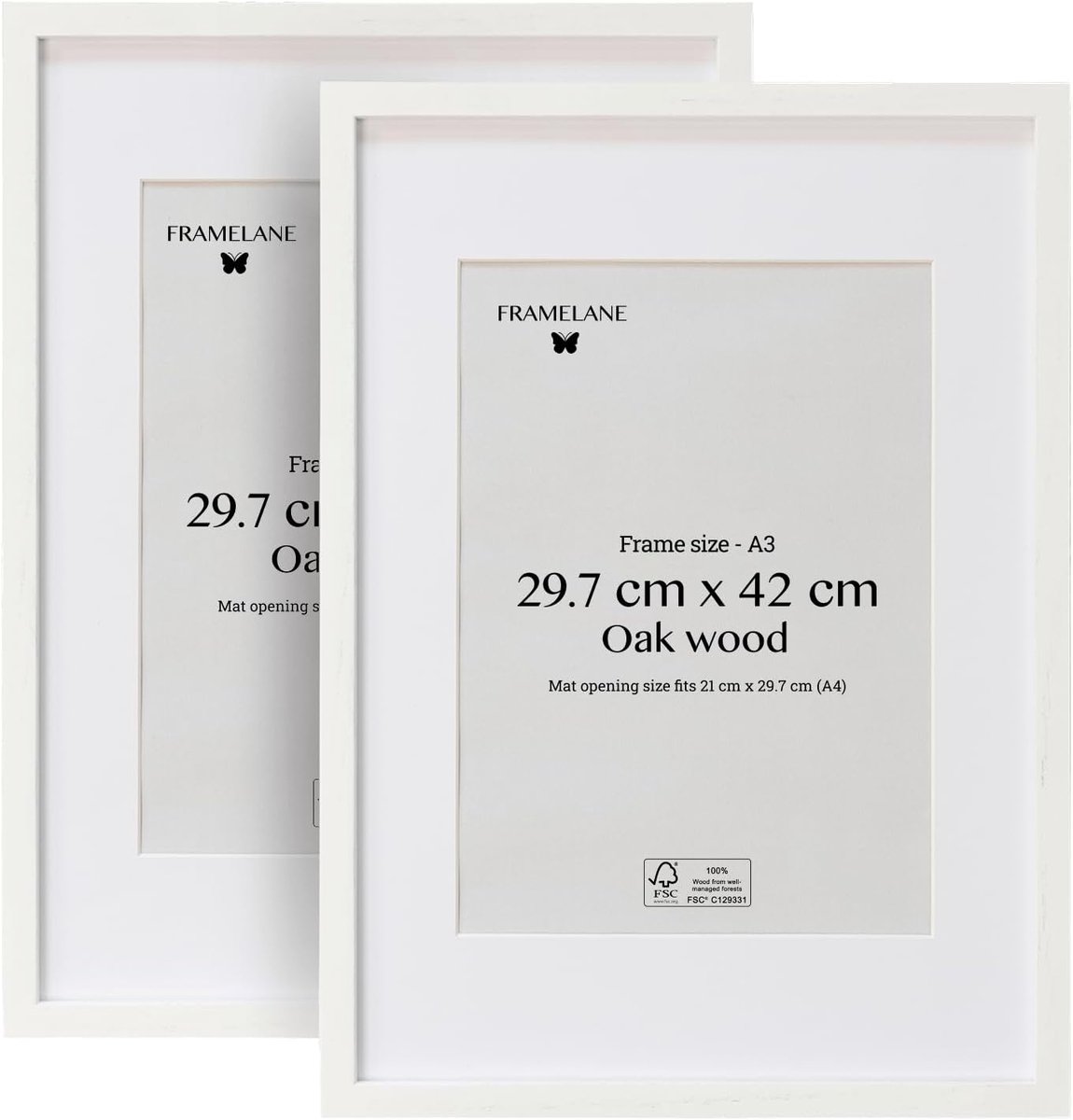 SnelShoppen - Set van 2 A3 Fotolijsten Wit Eiken FSC, Acrylglas, Kr scratchbestendig, Elegante Wand- en Tafellijsten voor Foto's en Documenten