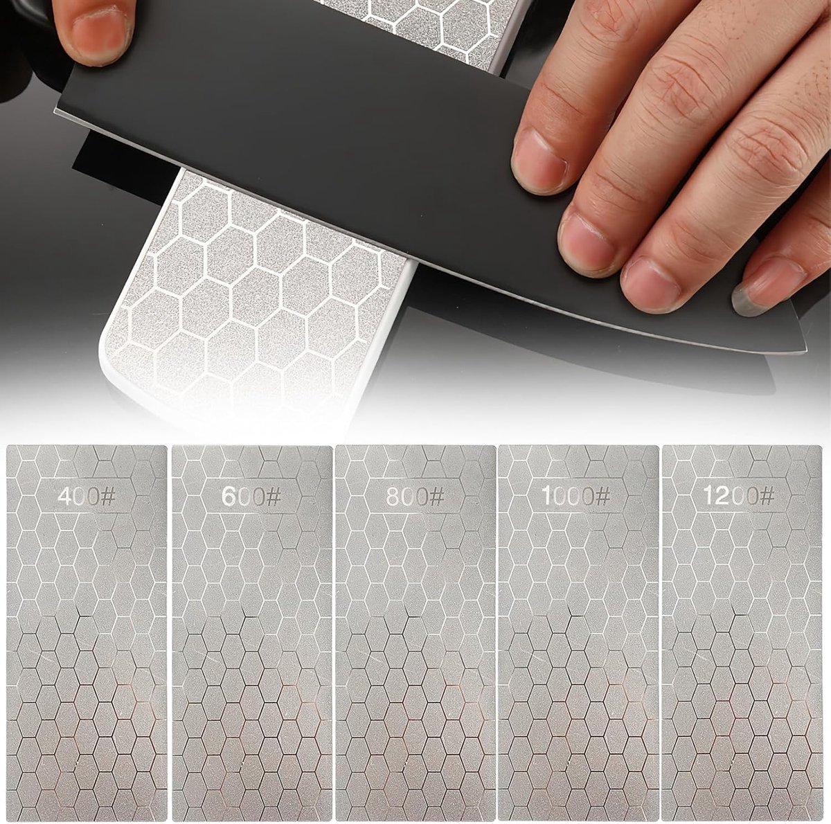 SnelShoppen - Diamond Sharpening Stone 5-delige Mes Slijper met Diamant Slijpsteen 400/600/800/1000/1200 voor Buiten, Keuken en Camping
