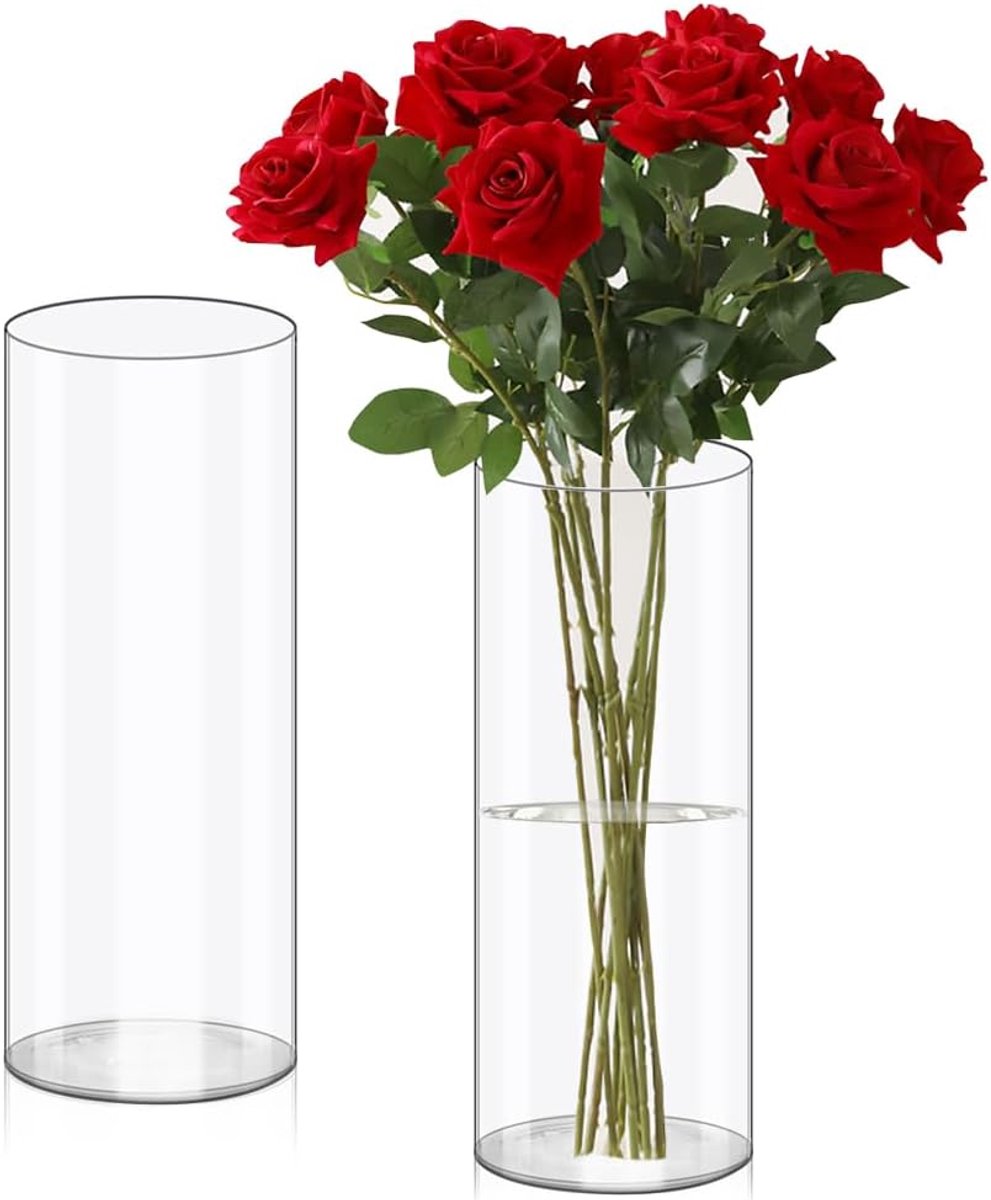 SnelShoppen - Transparante Acryl Bloemenvaas - Schokbestendige Plastic Cilinder Vaas voor Bloemstukken - Perfect voor Bruiloften en DIY - 75x8.8 en 30