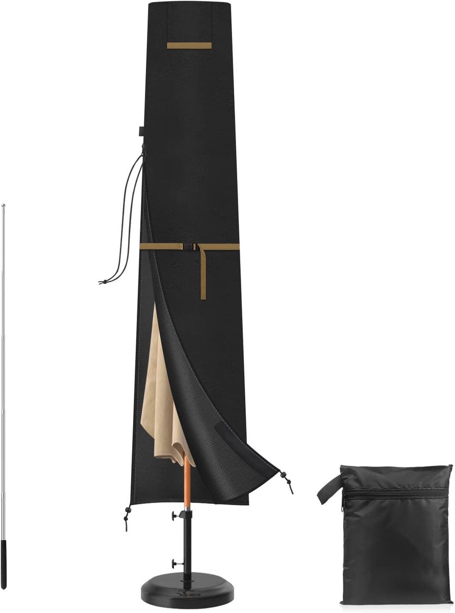 SnelShoppen - Tuin Parasolhoes Waterdicht met Rits en Telescopische Stok, Stevig Oxford Stof, Grote Buiten Parasol Covers voor Tuin Parasol Diameter 2