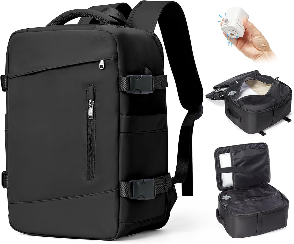 SnelShoppen - Vacuum Rugzak 40x30x20 met Pomp - Handbagage Rugzak voor Dames en Heren - Ideaal voor Ryanair, Wizzair, Vueling, Easyjet - Waterdichte L