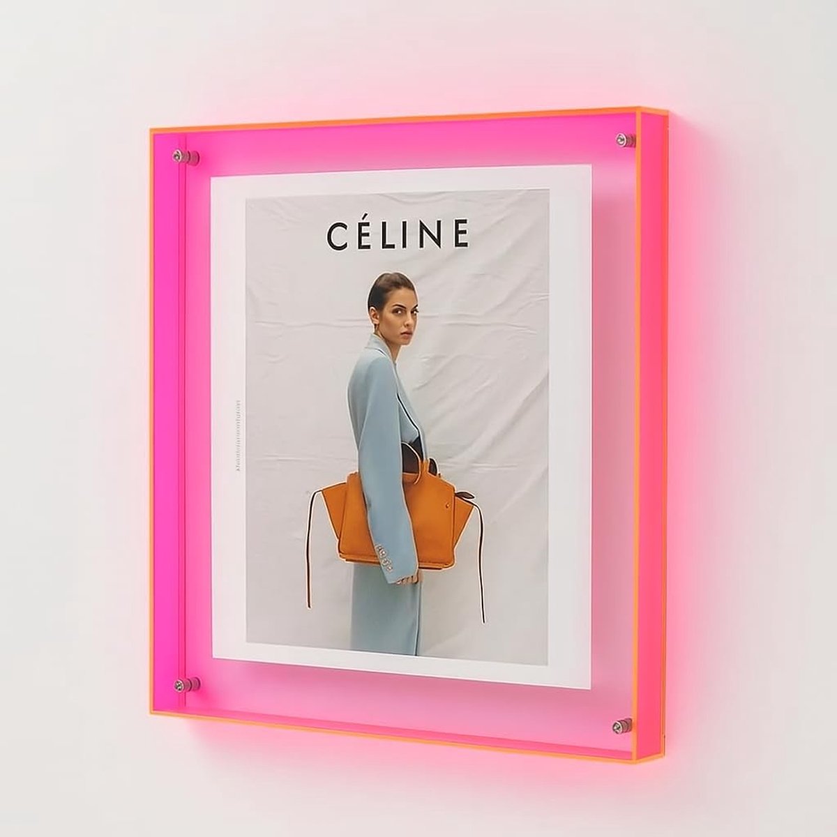 SnelShoppen - Luxe Acryl Fotolijst 25x25 cm - Neon Roze Transparant Design Frame - Moderne Wanddecoratie met Diep Effect voor Thuis en Kantoor