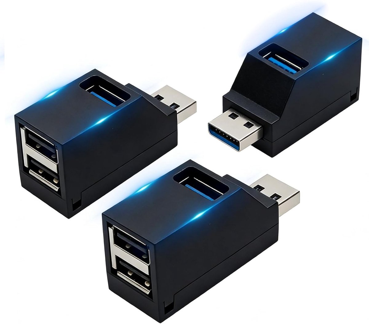 SnelShoppen - 3 Stuks Mini USB Hub 3 Poorten - USB 3.0 Splitter Hub - Compacte USB-verdeler voor Laptop, Desktop en PC - Ideaal voor Gegevensoverdrach