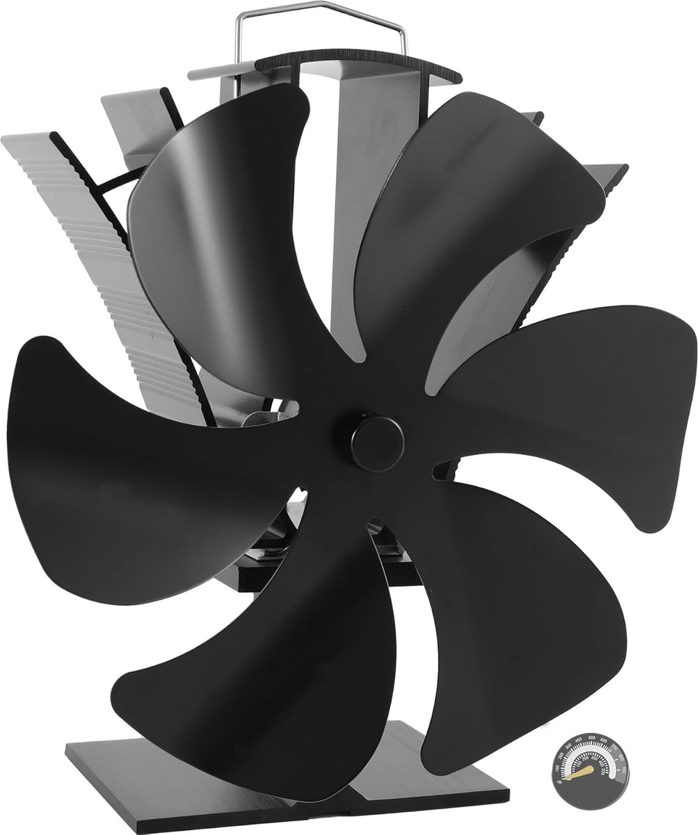 SnelShoppen - Kachelventilator met 6 Bladen, Stille Warmteaangedreven Ventilator zonder Stroom, Thermometer, Ideaal voor Houtkachel, Open Haard en Pel