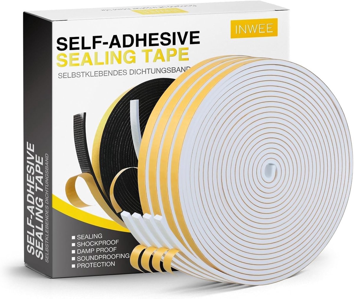 Zelfklevende Afdichtingstape 6mm x 3mm - 4 Rollen - Deuren Ramen - Schuimtape Rubberen Afdichting - Koude Tocht - Bescherming Botsingen - Waterdicht Stofdicht - 20M