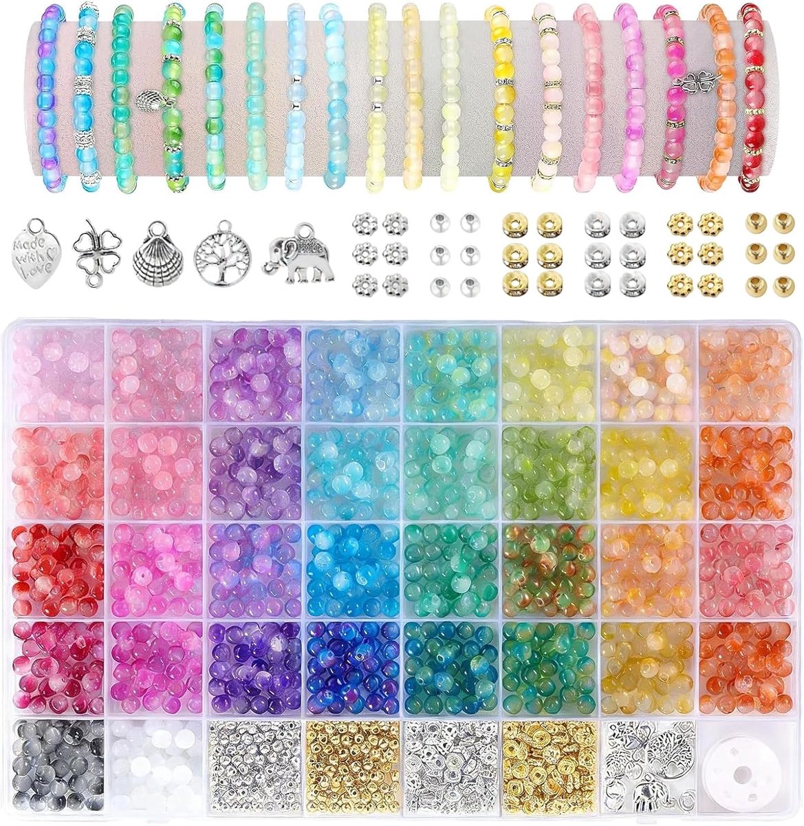 SnelShoppen - Kralen voor Armbanden van Glas Set - 34 Stijlen Waterdicht en Duurzaam - Ideaal voor Kinderen en Volwassenen - Creatieve Accessoires voo