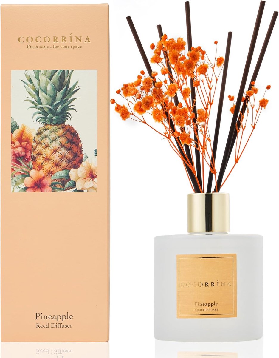 SnelShoppen - Geurstokjes Set Ananas 200 ml met 8 Rietjes - Geur voor Woonkamer, Slaapkamer, Badkamer, Thuis of Kantoor - Decoratie en Aroma