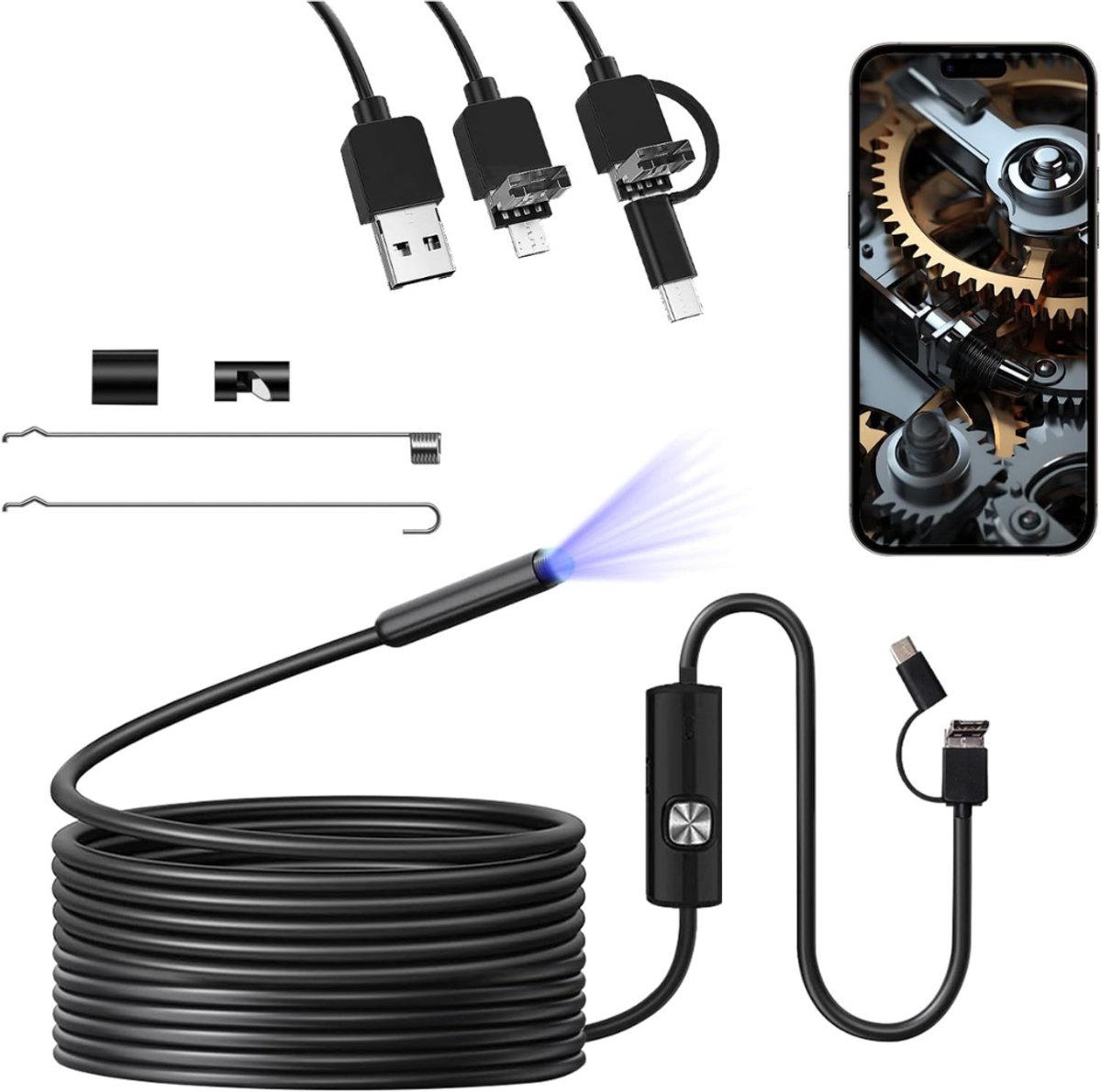 CLGP® USB Endoscoop Android– Draadloze Inspectiecamera HD – Zwart