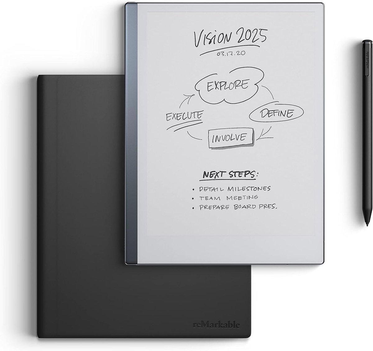 SnelShoppen - Luxe Bundel E-Ink Tablet 10,3" Zwart-Wit Display + Marker Plus Pen met Geïntegreerde Gum + Book Folio Lederen Hoes Zwart voor Digitaal N