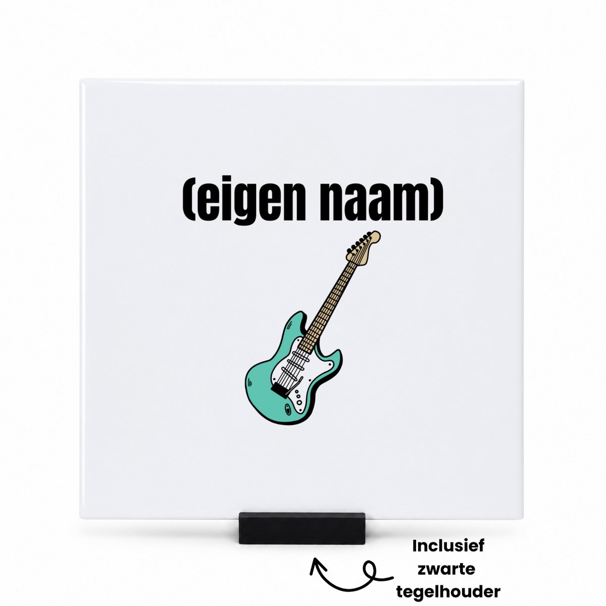 Hacebo blauwe elektrische gitaar met eigen naam tegeltje met tegelhouder - Gitaar - muziek liefhebbers - tegeltjes met tekst - gitaristen - gitaarliefhebbers - verjaardag - cadeau - kado - spreuktegels - 15x15 CM Wit
