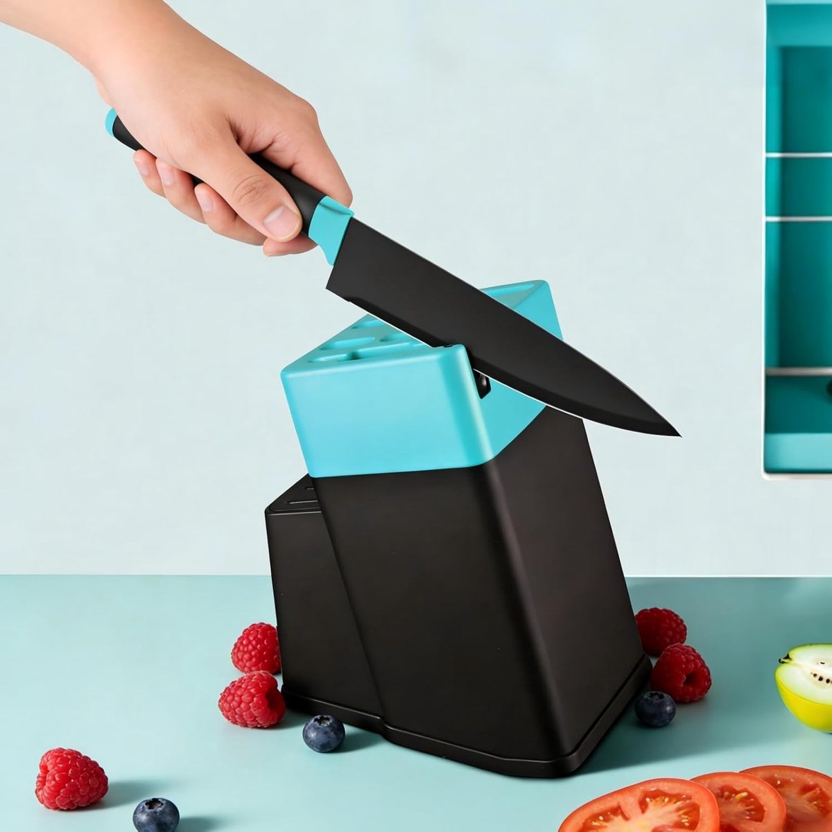 SnelShoppen - 14-delig Keukenmes Set met Zelfslijpende Mesblok, Inclusief Steakmessen en Schaar, Zwart Coating tegen Oxidatie, Ideaal voor Koken en Ke