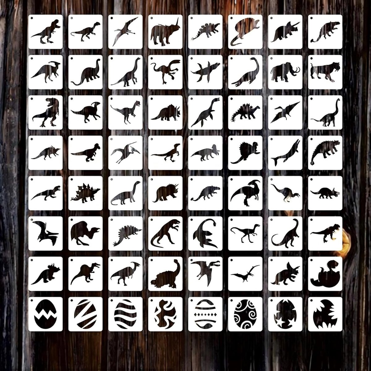 SnelShoppen - 64 Stuks Dinosaurussen Schablonen voor Kinderen, Herbruikbare Plastic Stencils voor Schilderen, DIY Creatieve Projecten op Hout, Muur, P