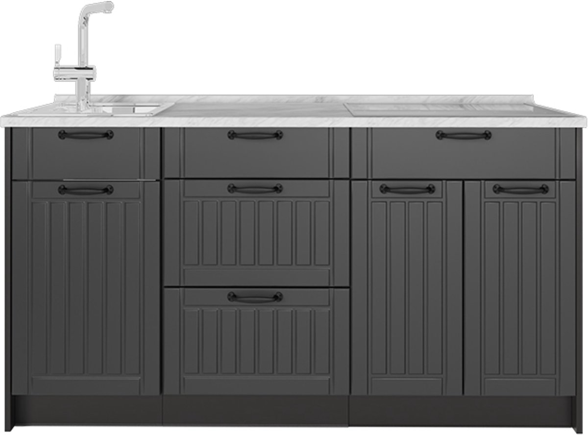 Vicco Keukenblok Fame-Line, Donkergrijs/Antraciet, 150 cm, WB Marmer