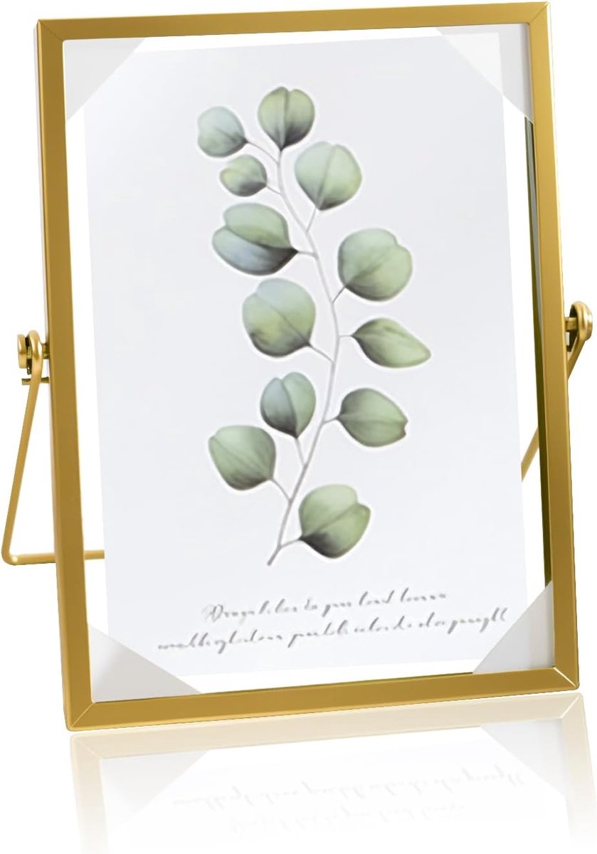 SnelShoppen - Glass Photo Frame 15x20 cm - Glazen Fotolijst voor Droogbloemen, Kunstwerken & Foto's - Met Plantpatroon voor Thuis & Kantoor