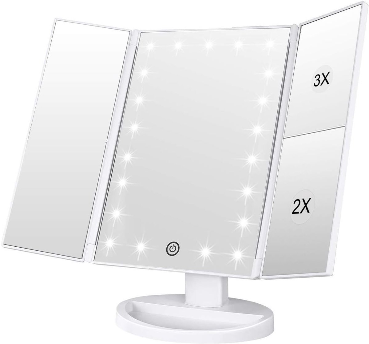 SnelShoppen - Triple Makeup Mirror met 21 LED Lichten, 1x/2x/3x Vergrootfunctie, Aanraakscherm, Cosmetica Spiegel voor Thuis, Wit