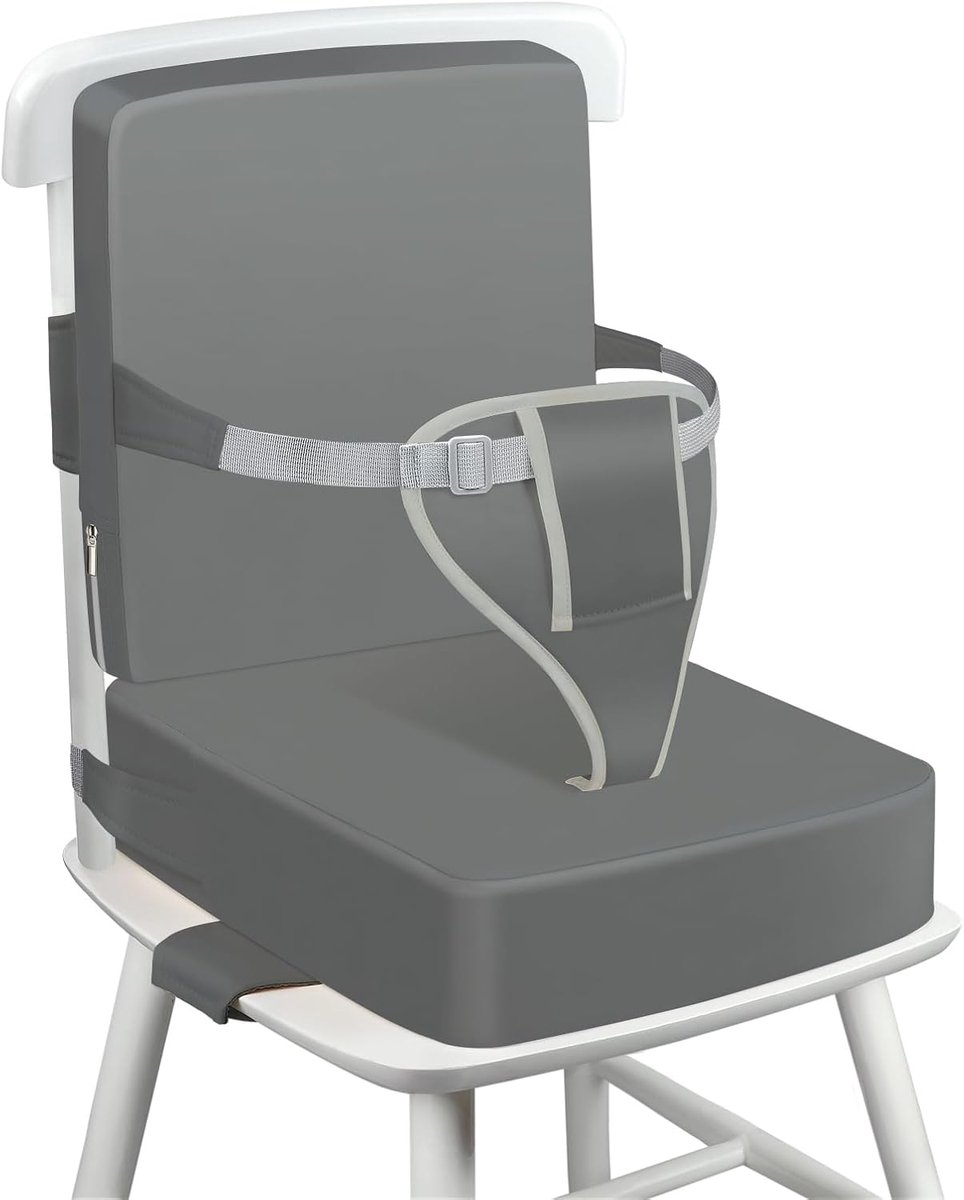 SnelShoppen - Kinder Booster Seat Stoelverhoger Grijs Kussen PU Wasbaar Met Verstelbare Veiligheidsgordel Voor Kinderen Van 1 Jaar - Perfect Voor Tafe