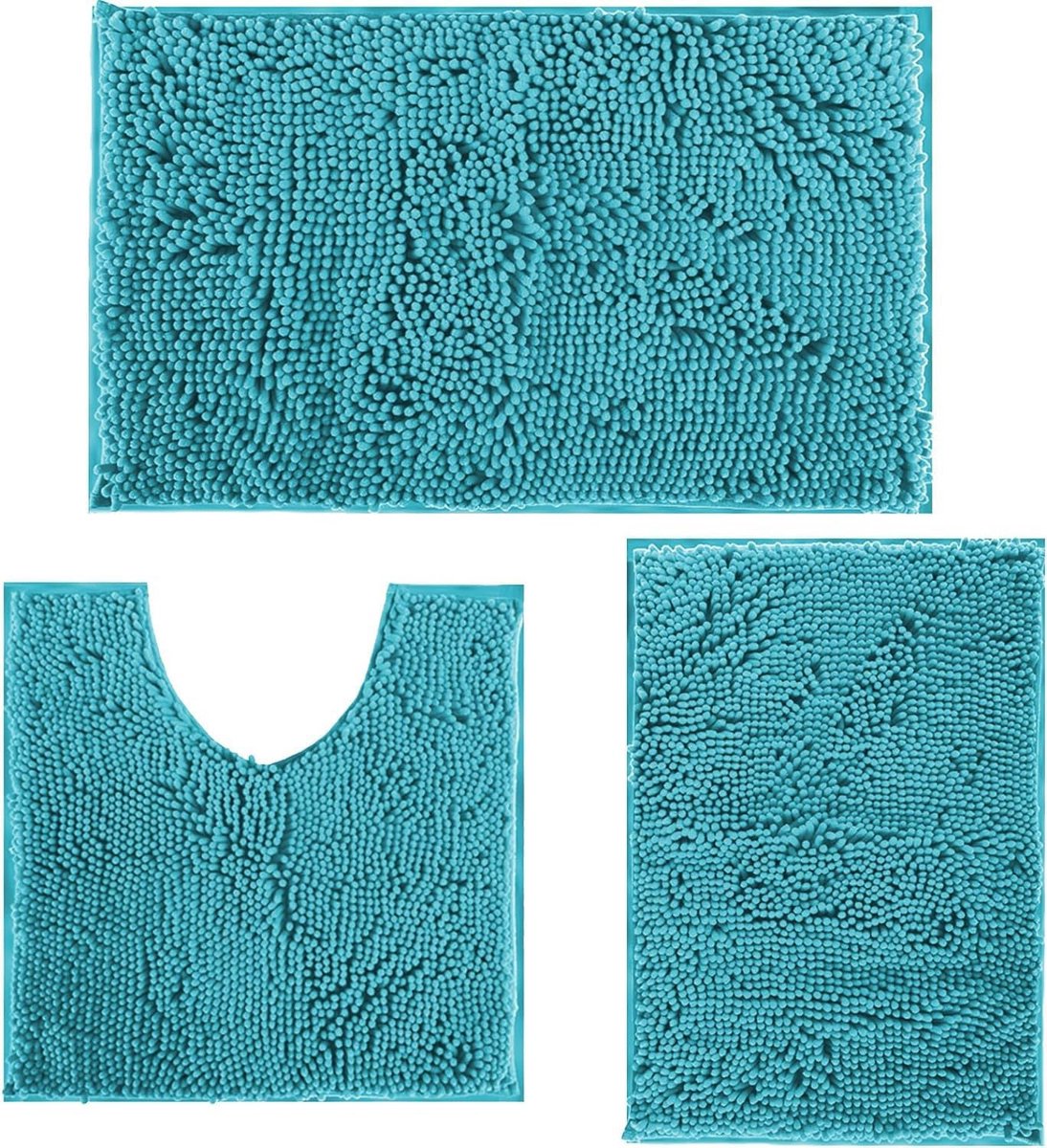 SnelShoppen - RUN HELIX Badmat set - Antislip Shaggy Badmat voor Badkamer, Absorberend, Machinewasbaar U-vormige Voetmat (Turquoise)