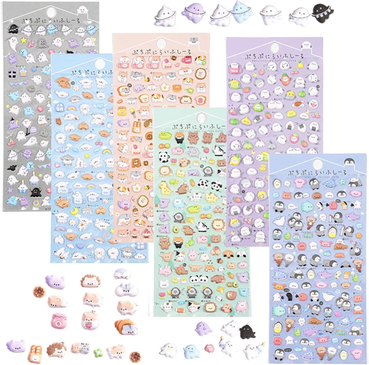 Thijox - 6 Vellen 3D Cartoon Pluche Stickerset - Schattige Mini Dierenstickers voor Notitieboek, Telefoonhoesjes, Scrapbooking en Doe-Het-Zelf Creatie