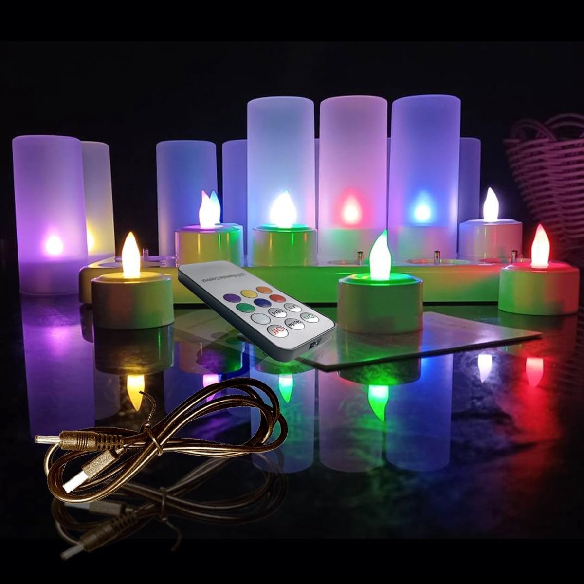 SnelShoppen - 12 Stuks Oplaadbare LED Theelichten met Afstandsbediening en Matte Houder - Vlamloze Flickering Theelichten voor Feesten, Bruiloften, Ha