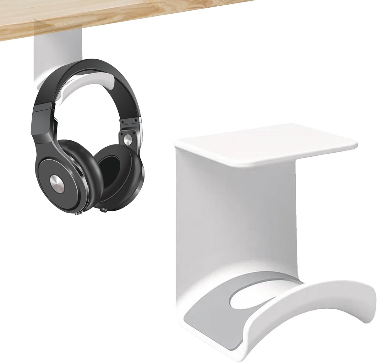 SnelShoppen - Headset Houder Tafel Haak, Hoofdtelefoon Houder Wand, Onder Bureau Hoofdtelefoon Houder, Geschikt voor Studie en Kantoor (Wit)