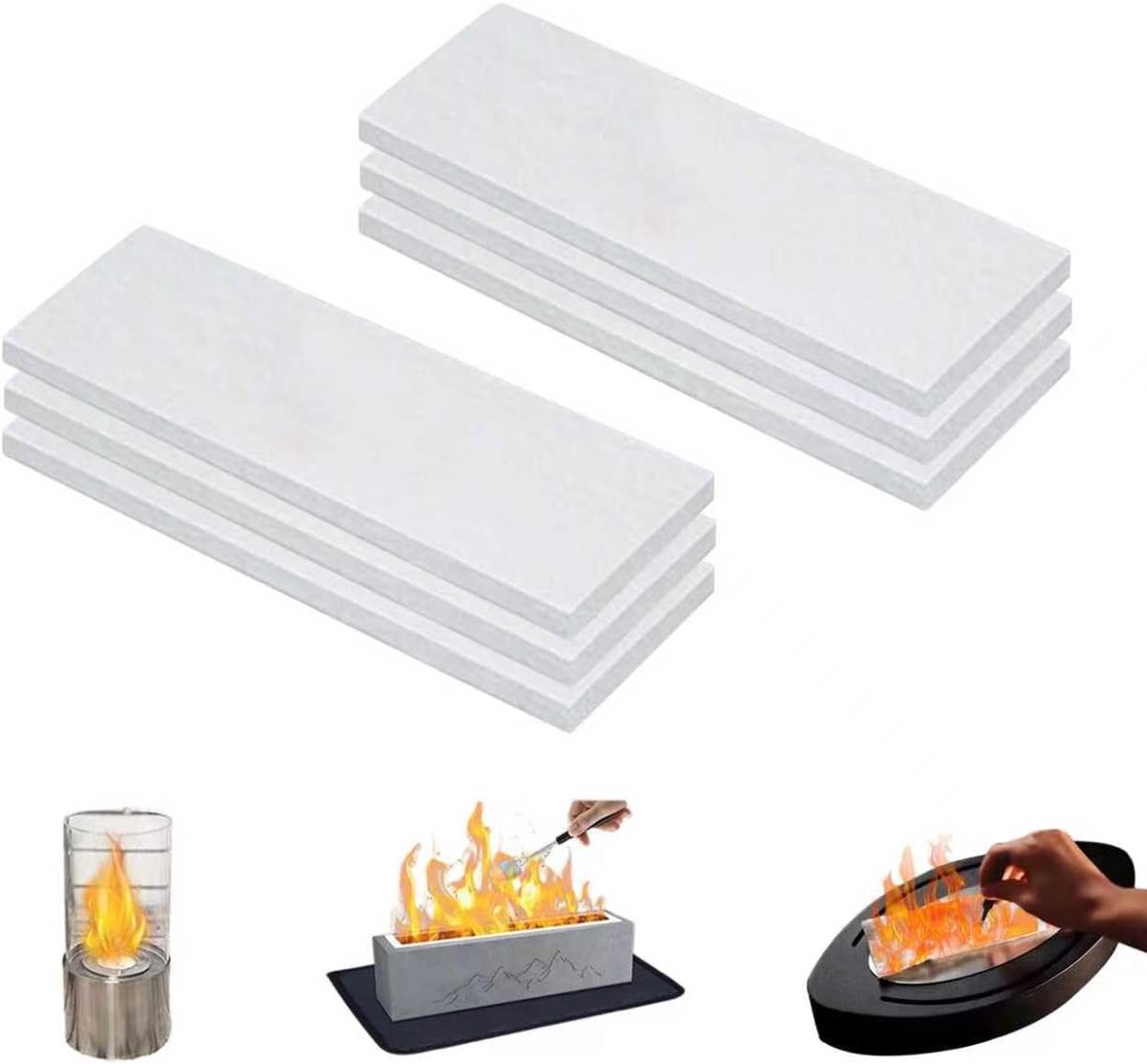 SnelShoppen - Keramische Wol voor Bio-Ethanol, 300x100x10mm, Lonten voor Open Haarden, Tafelhaarden, Barbecue-ovens, 6 Stuks - Ideaal voor Tuin en Fee