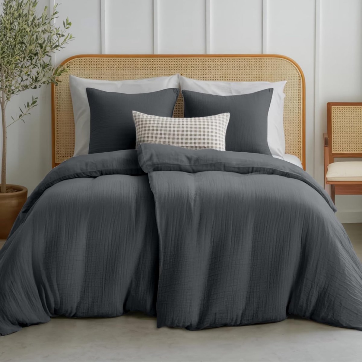 SnelShoppen - 2-delige katoenen dekbedovertrek set 135x200 cm, antraciet grijs, met 2 kussenslopen 80x80 cm, ademend en zacht beddengoed - Oeko-Tex ge